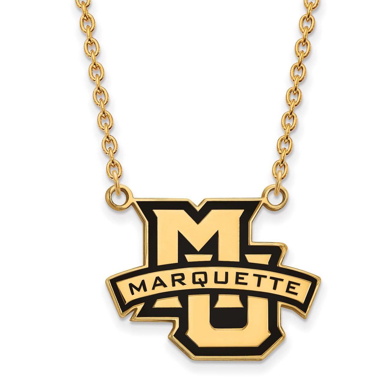 Marquette University Large Enamel Pendant with Chain Necklace Gold-plated Silver GP030MAR-18