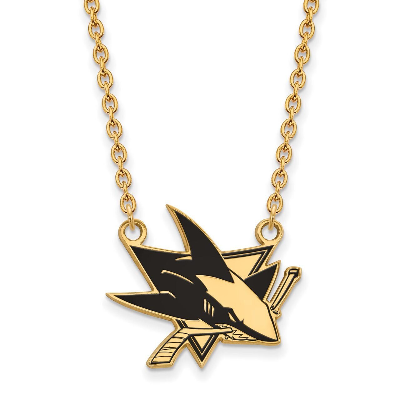 San Jose Sharks Large Enamel Pendant with Chain Necklace Gold-plated Silver GP030SHA-18