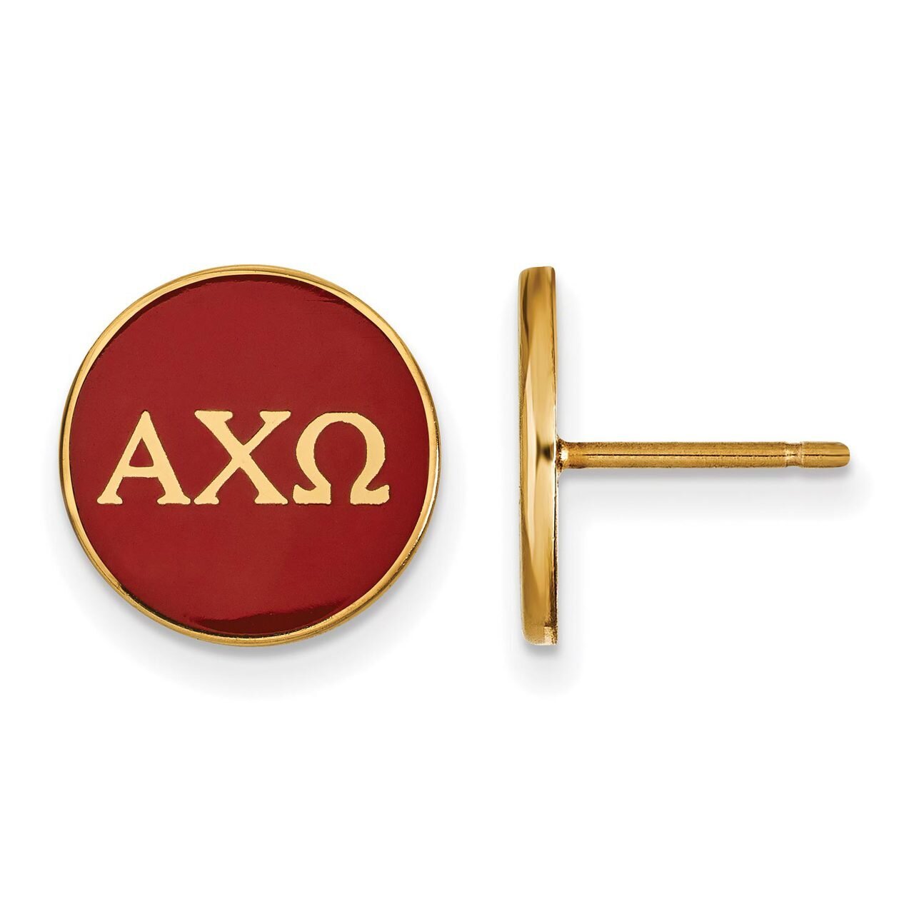 Alpha Chi Omega Enameled Post Earrings Gold-plated Silver GP031ACO