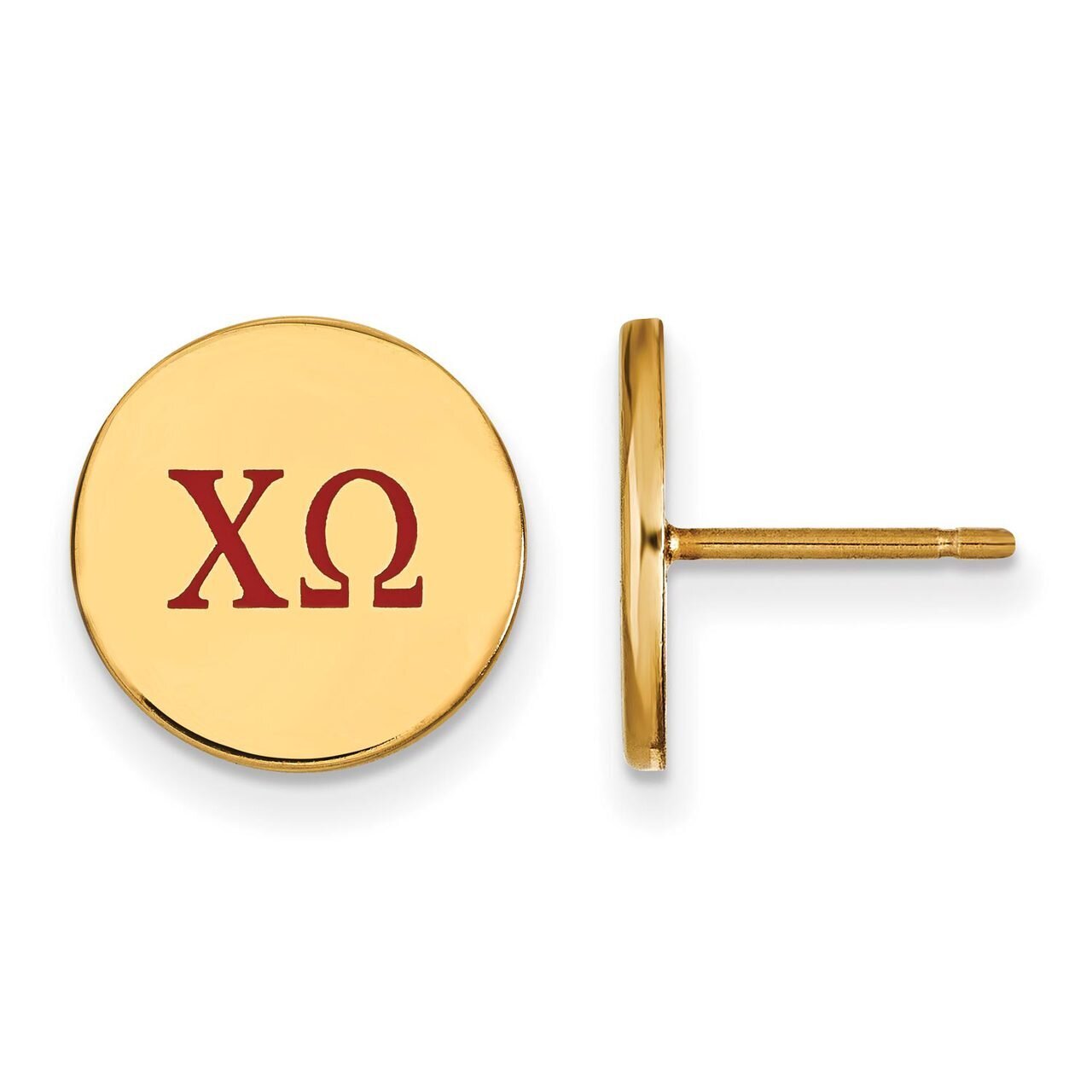Chi Omega Enameled Post Earrings Gold-plated Silver GP032CHO