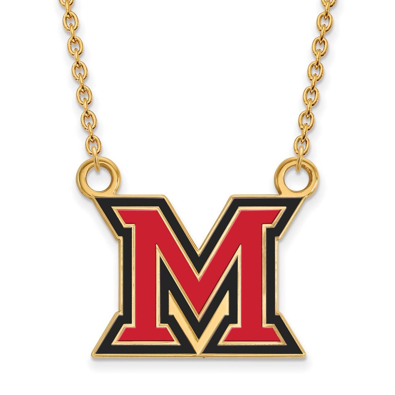 Miami University Large Enamel Pendant with Chain Necklace Gold-plated Silver GP033MU-18