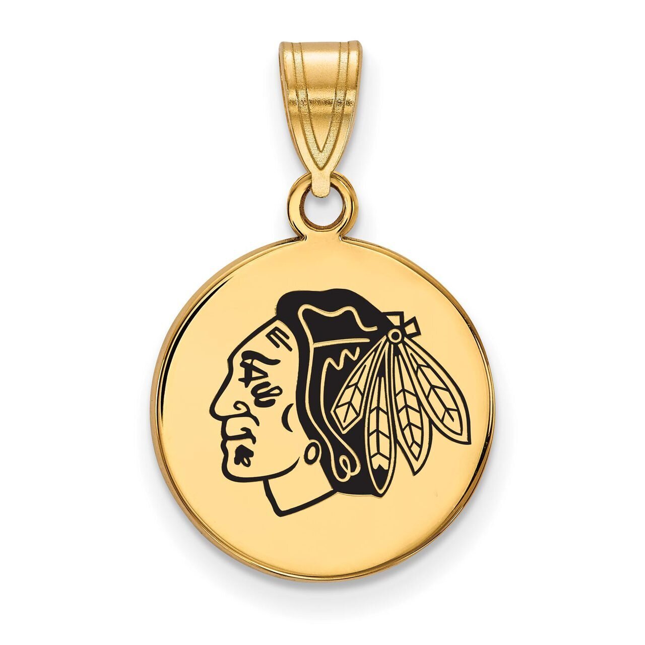 Chicago Blackhawks Medium Enamel Disc Pendant Gold-plated Silver GP035BLA, MPN: GP035BLA, 886774744…