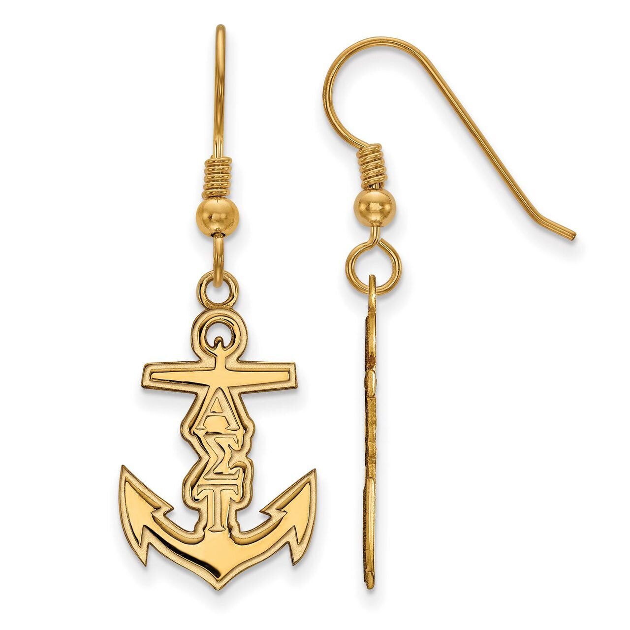 Alpha Sigma Tau Medium Dangle Earrings Gold-plated Silver GP037ALS, MPN: GP037ALS, 191101099885