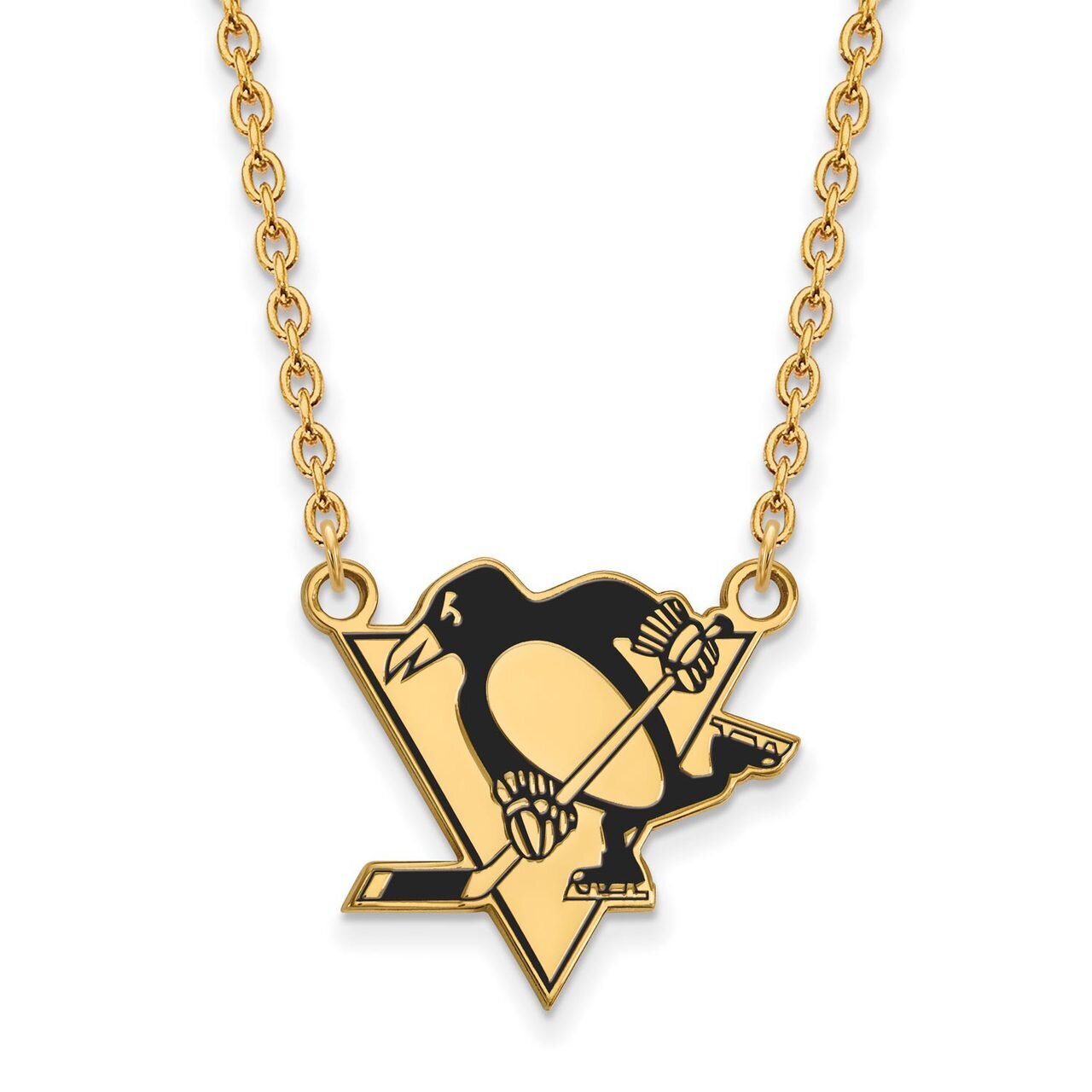 Pittsburh Penguins Large Enamel Pendant with Chain Necklace Gold-plated Silver GP038PEN-18