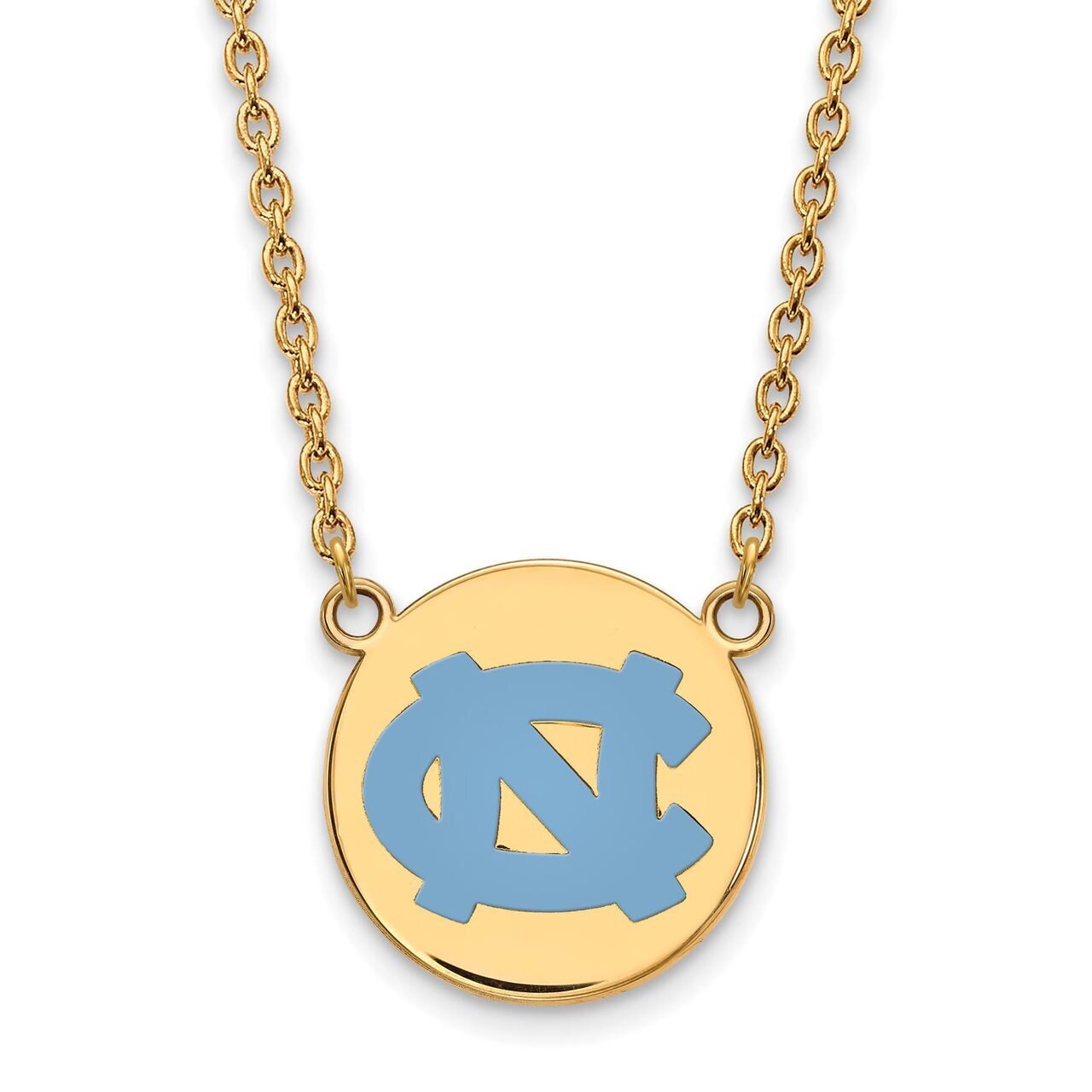 University of North Carolina Large Enamel Disc Pendant with Chain Necklace Gold-plated Silver GP041UNC-18