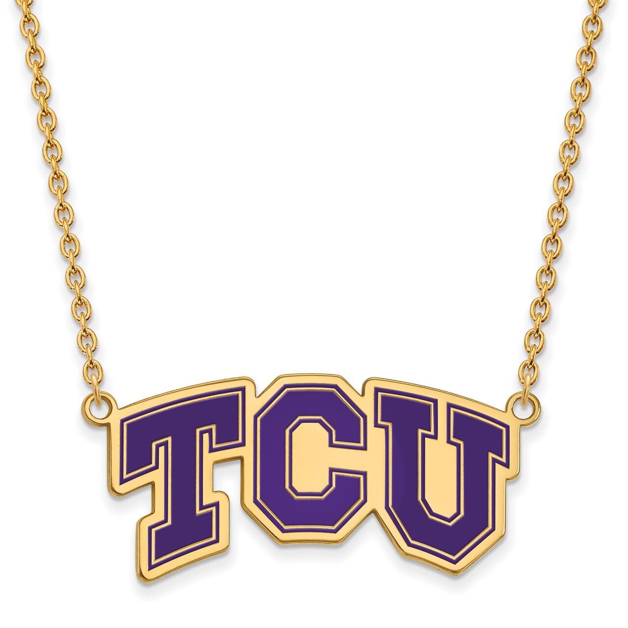 Texas Christian University Large Enamel Pendant with Chain Necklace Gold-plated Silver GP042TCU-18