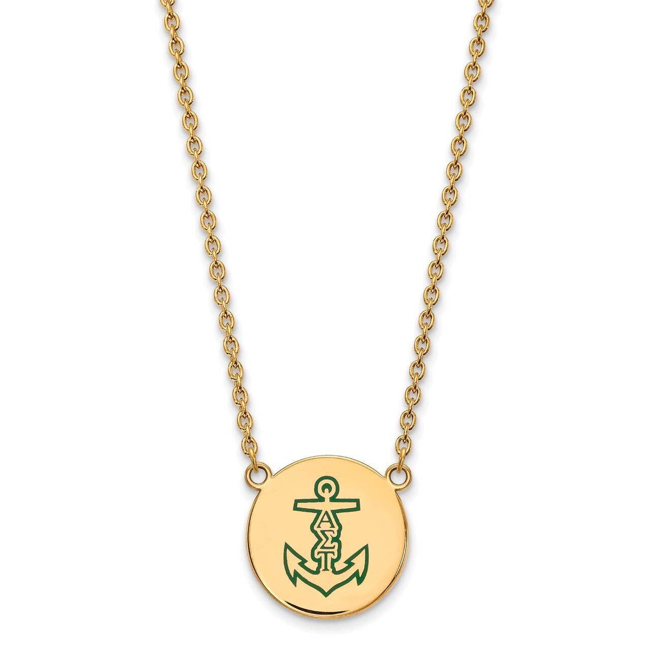 Alpha Sigma Tau Small Enameled Pendant with 18 Inch Chain Gold-plated Silver GP045ALS-18