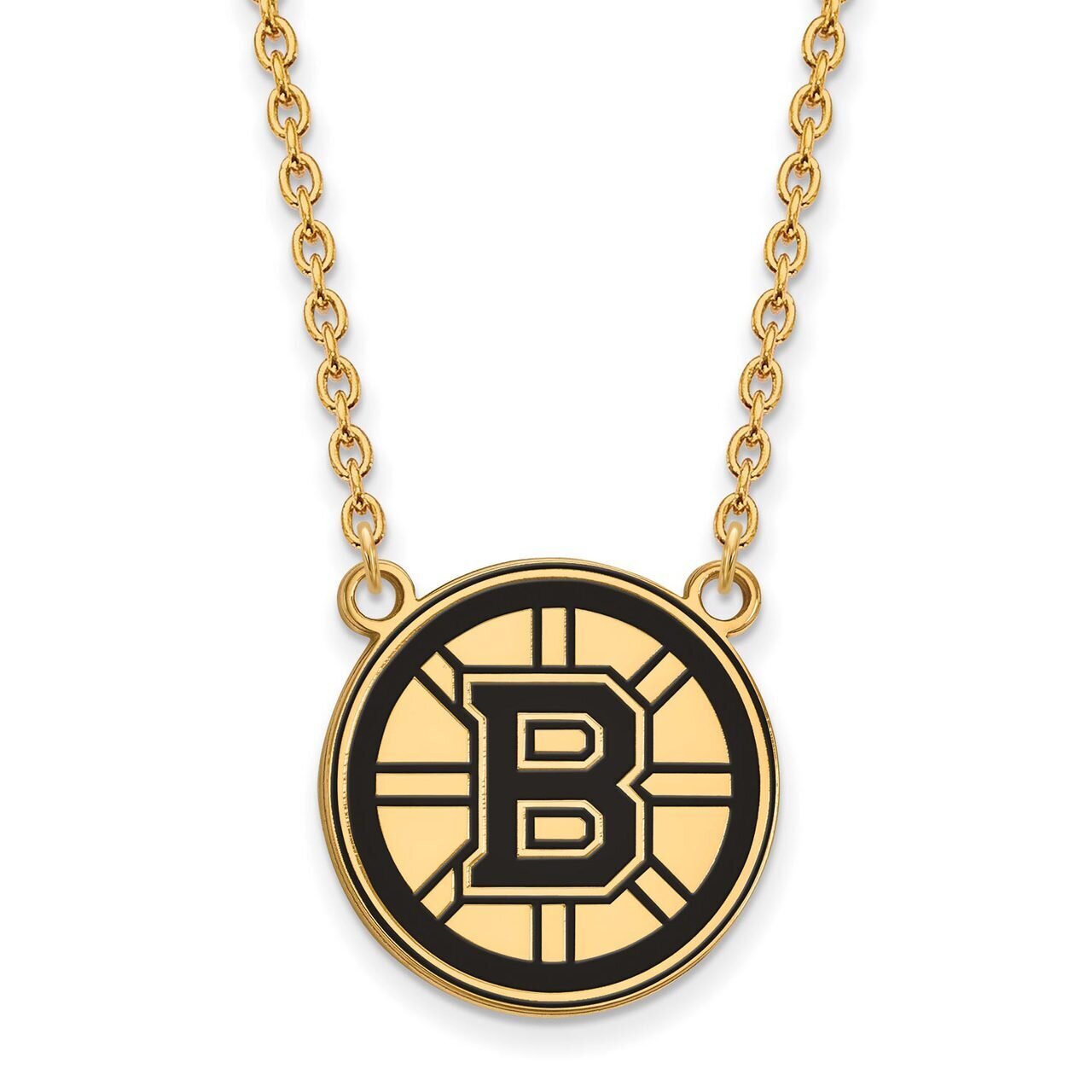 Boston Bruins Large Enamel Pendant with Chain Necklace Gold-plated Silver GP045BRI-18, MPN: GP045BR…
