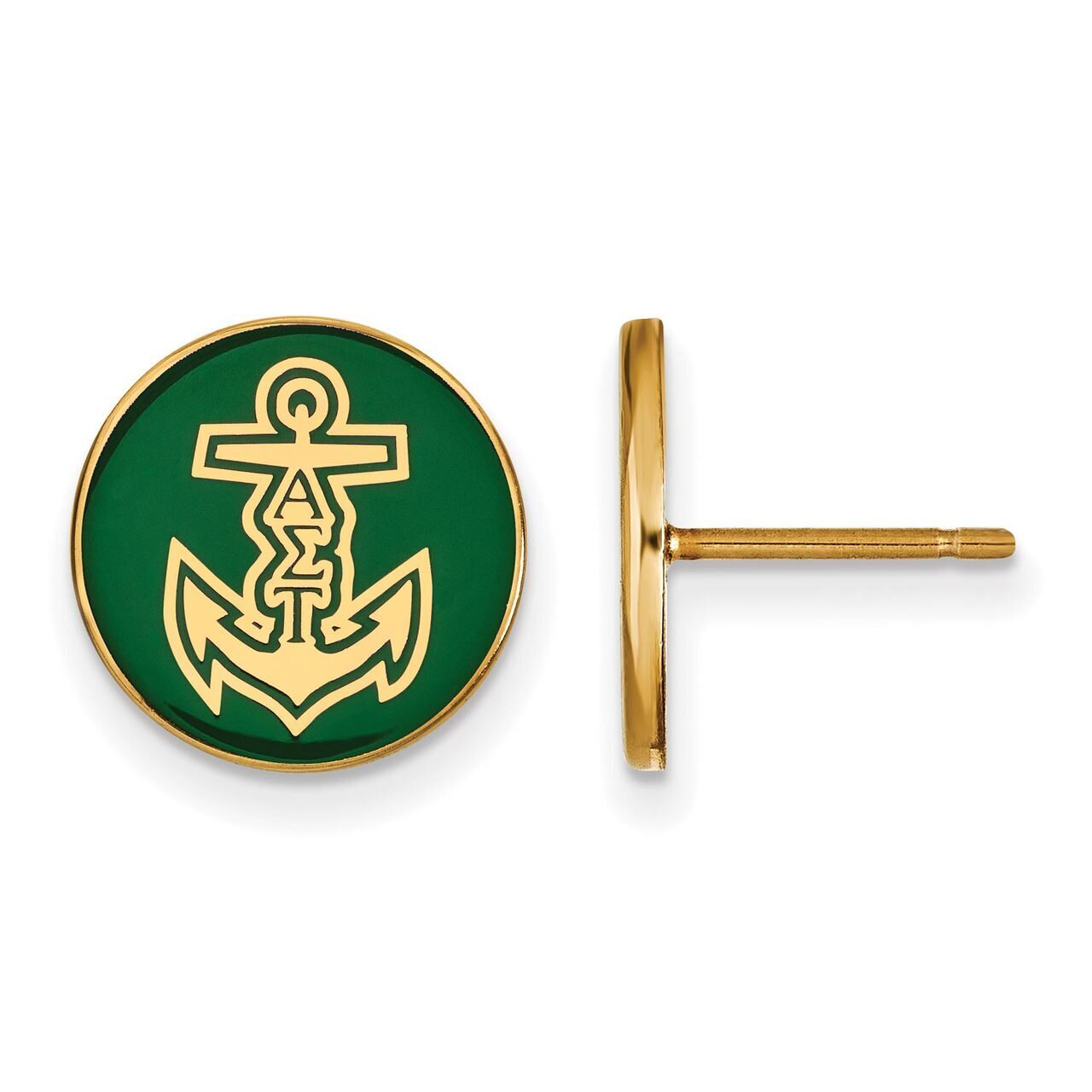 Alpha Sigma Tau Enameled Post Earrings Gold-plated Silver GP046ALS, MPN: GP046ALS, 191101099953