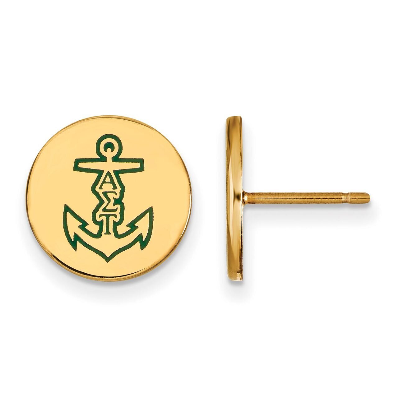 Alpha Sigma Tau Enameled Post Earrings Gold-plated Silver GP047ALS, MPN: GP047ALS, 191101099960