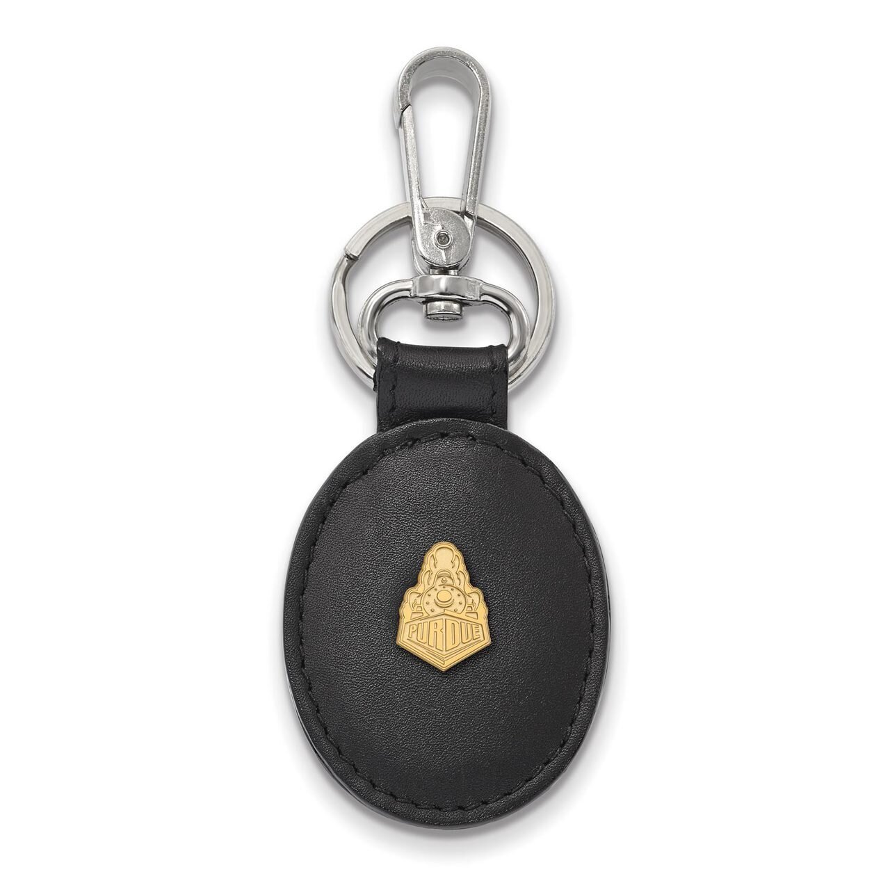Purdue Black Leather Oval Key Chain Gold-plated Silver GP048PU-K1, MPN: GP048PU-K1, 191101011313