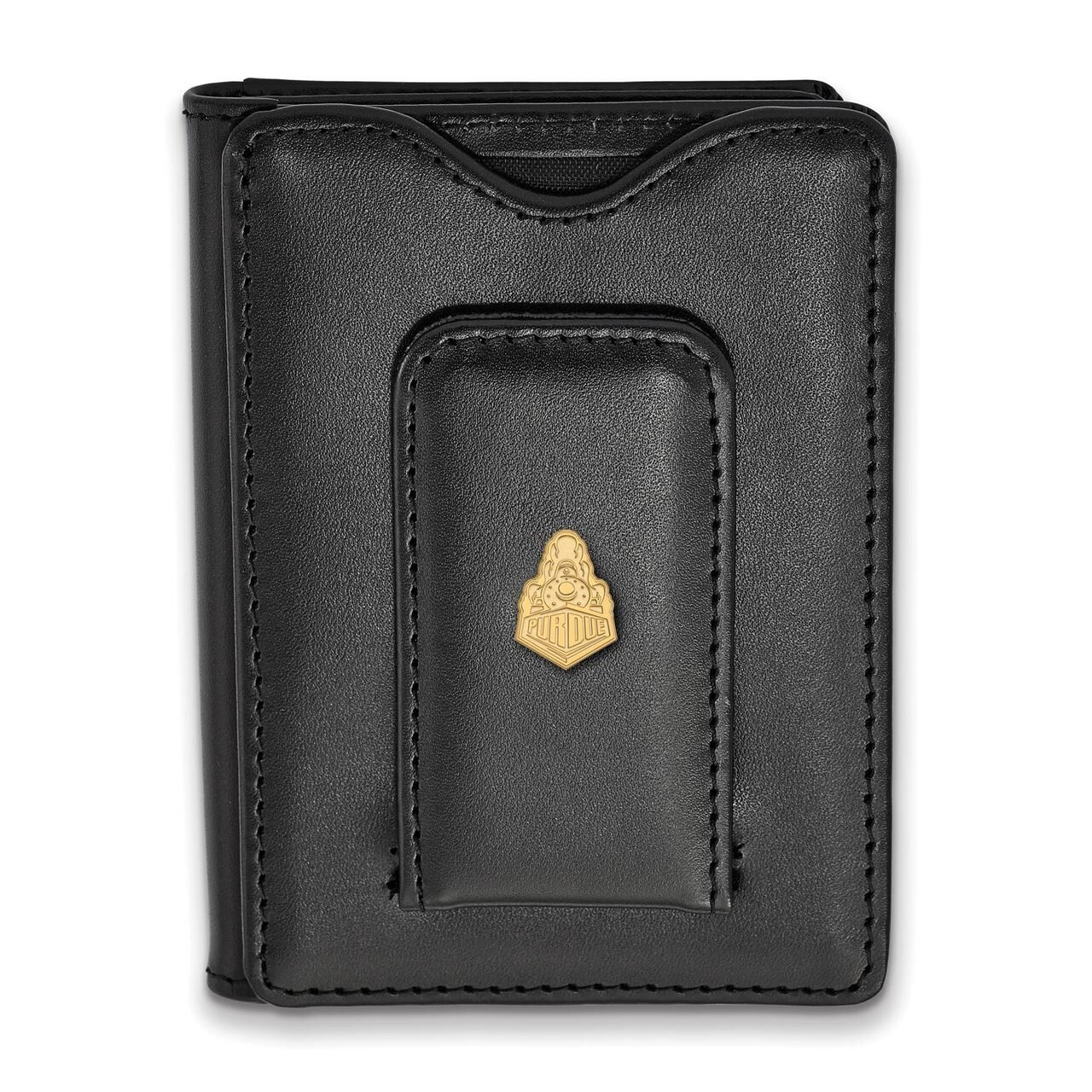 Purdue Black Leather Wallet Gold-plated Silver on Leather GP048PU-W1