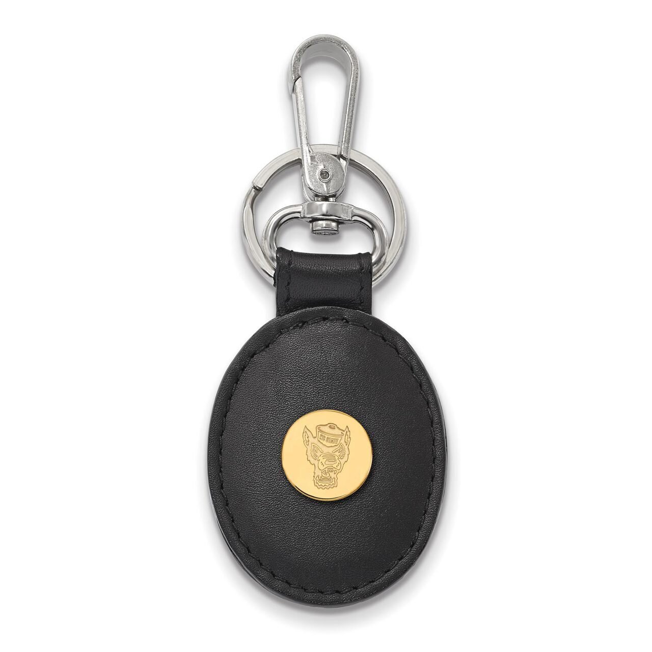 North Carolina State University Black Leather Oval Key Chain Gold-plated Silver GP054NCS-K1