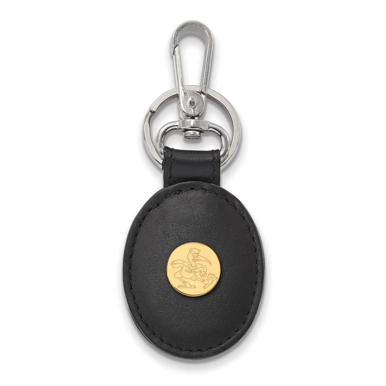 University of Miami Black Leather Oval Key Chain Gold-plated Silver GP054UMF-K1