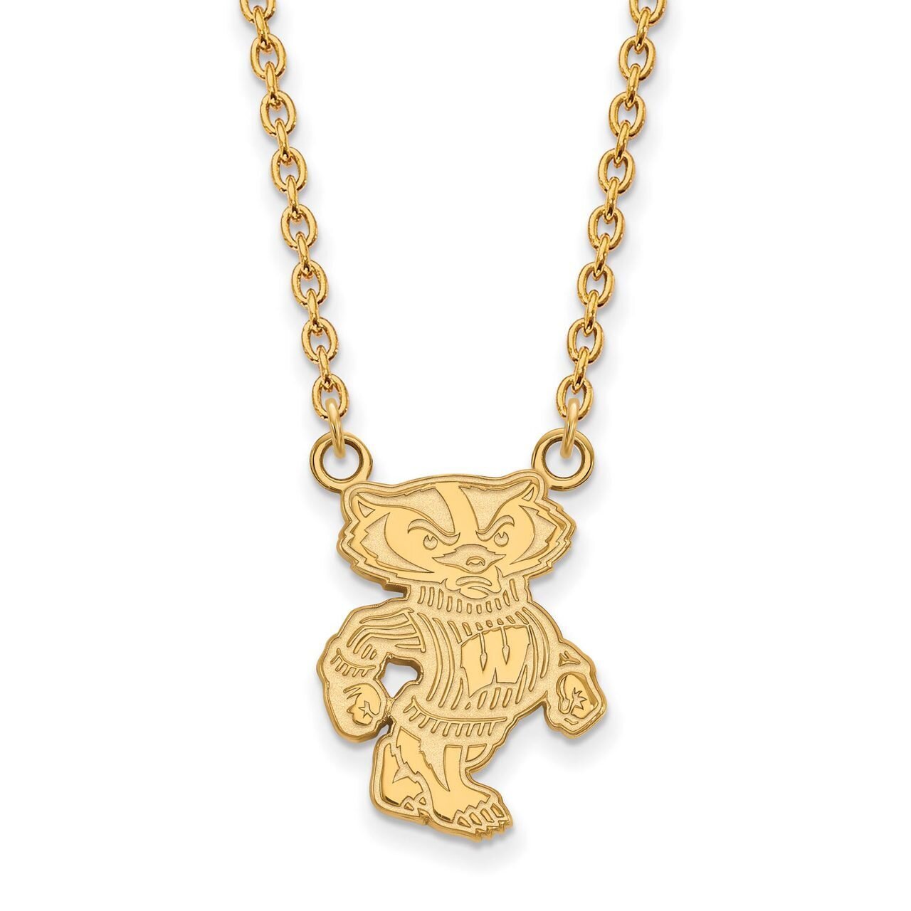 University of Wisconsin Large Pendant with Chain Necklace Gold-plated Silver GP055UWI-18, MPN: GP05…