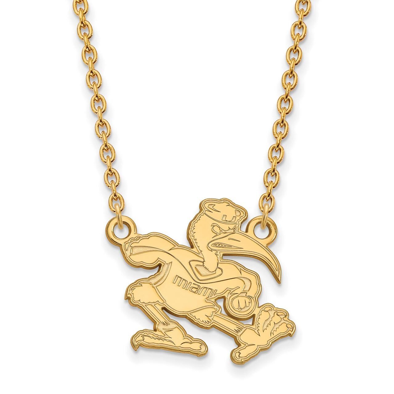 University of Miami Large Pendant with Chain Necklace Gold-plated Silver GP057UMF-18, MPN: GP057UMF…
