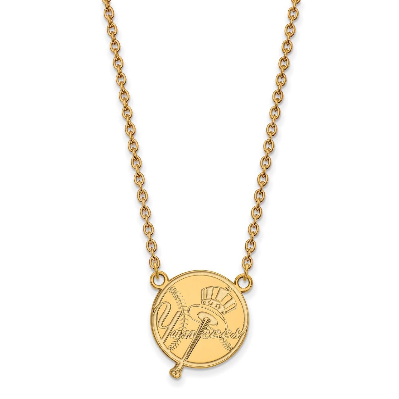 New York Yankees Large Pendant with Chain Necklace Gold-plated Silver GP060YAN-18, MPN: GP060YAN-18…