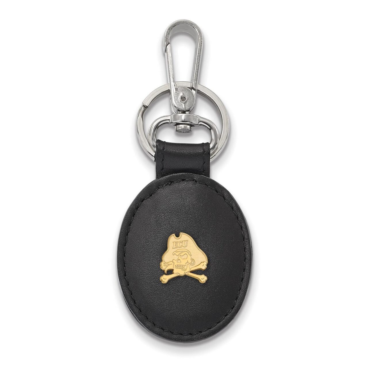 East Carolina University Black Leather Oval Key Chain Gold-plated Silver GP061ECU-K1