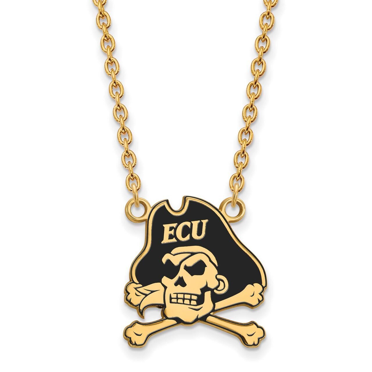 East Carolina University Large Enamel Pendant with Chain Necklace Gold-plated Silver GP069ECU-18