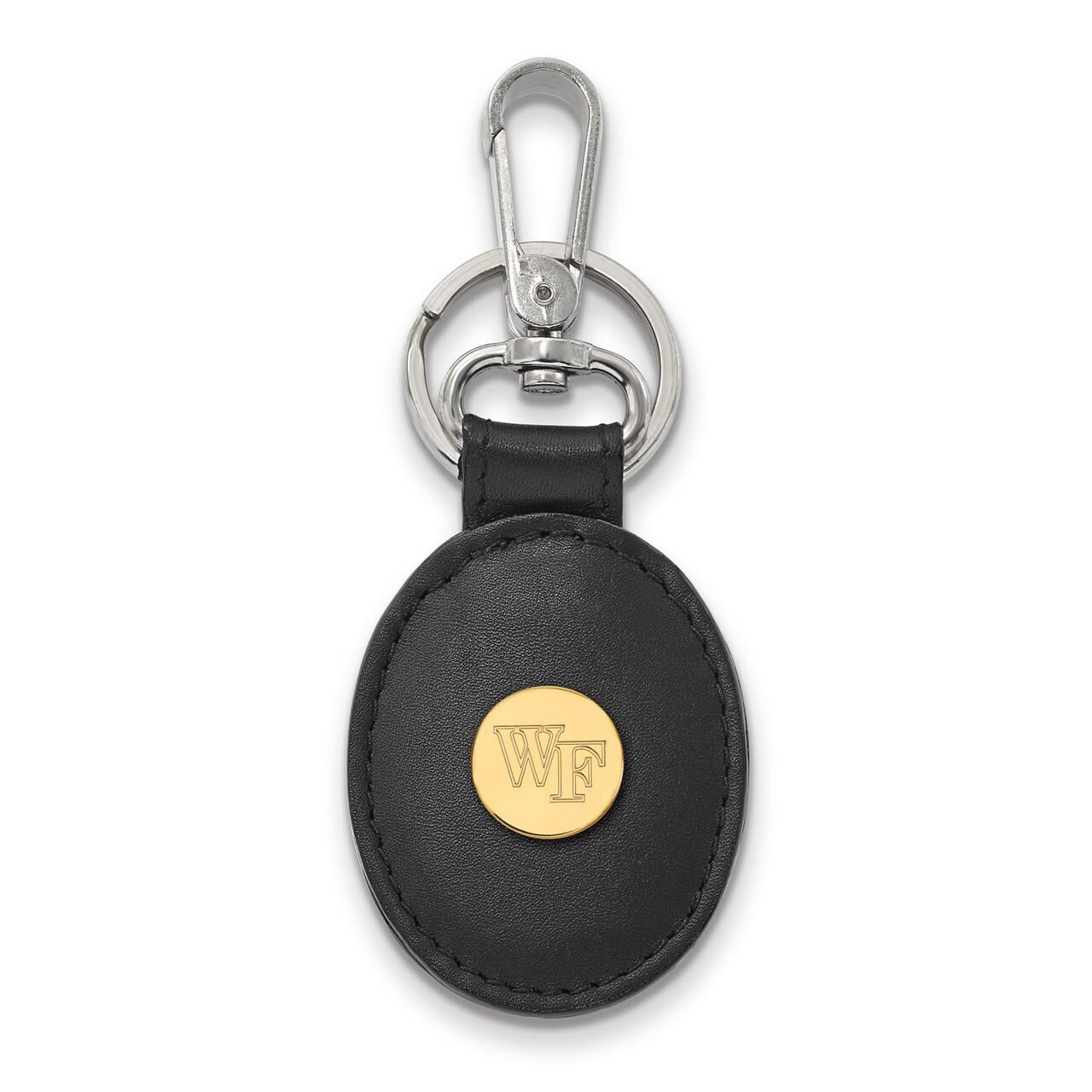 Wake Forest University Black Leather Oval Key Chain Gold-plated Silver GP070WFU-K1