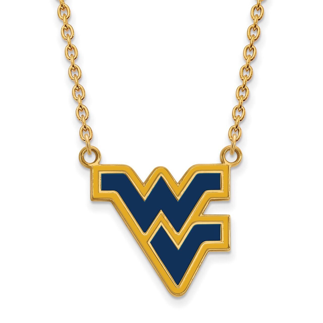 West Virginia University Large Enamel Pendant with Chain Necklace Gold-plated Silver GP071WVU-18