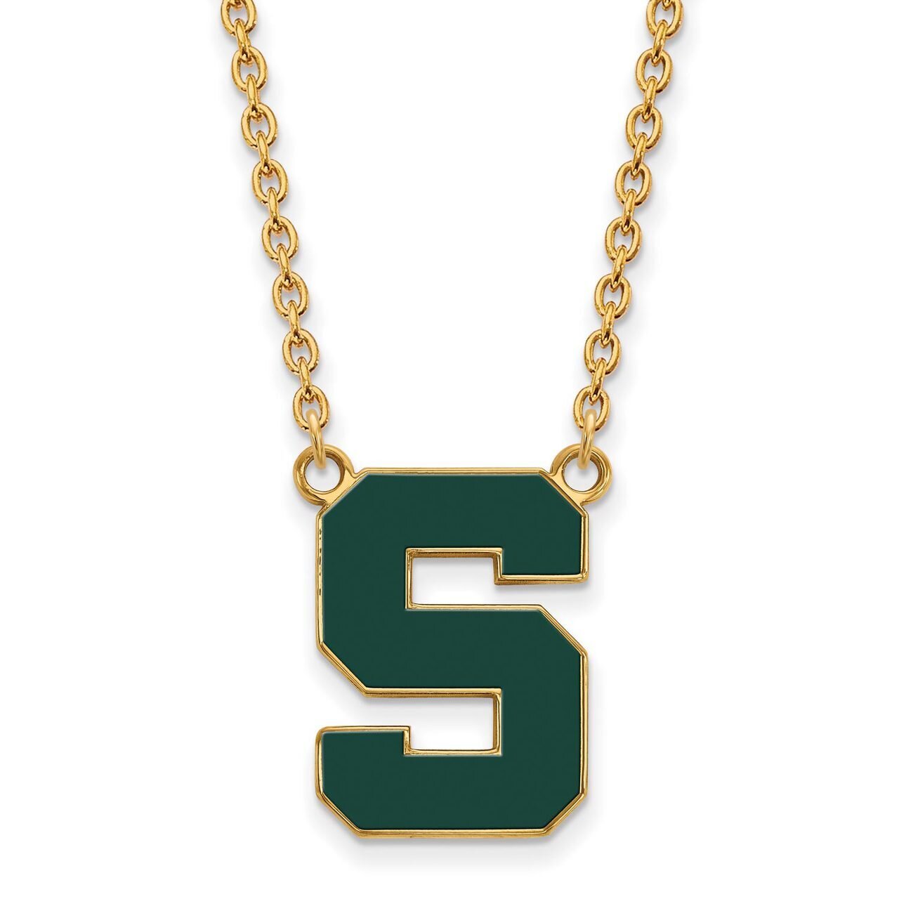 Michigan State University Large Enamel Pendant with Chain Necklace Gold-plated Silver GP073MIS-18