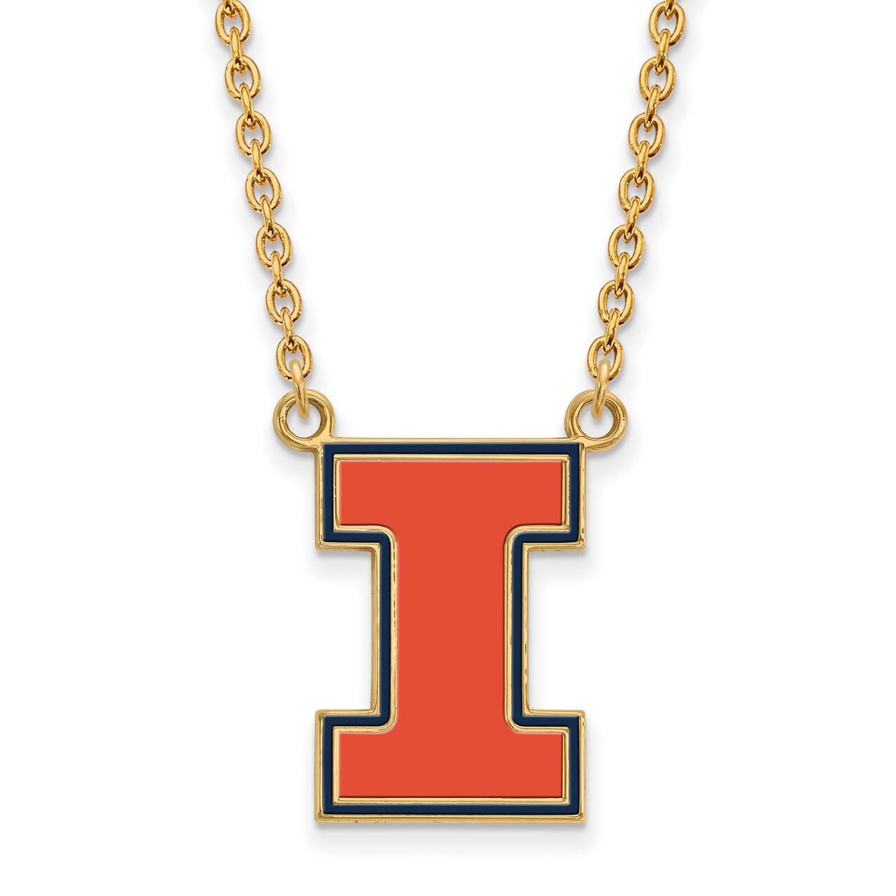 University of Illinois Large Enamel Pendant with Chain Necklace Gold-plated Silver GP074UIL-18, MPN…