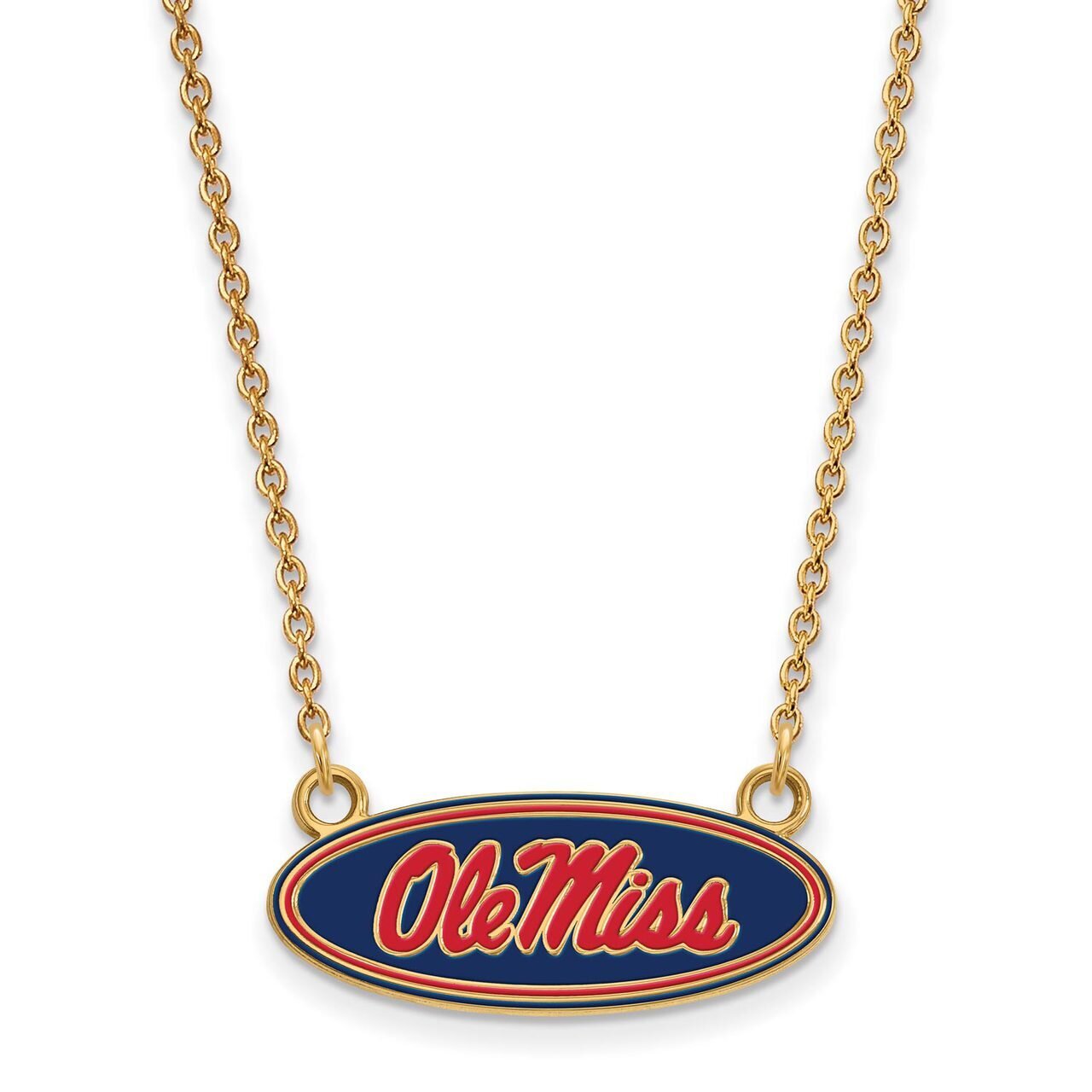 University of Mississippi Small Enamel Pendant with Chain Necklace Gold-plated Silver GP077UMS-18, …