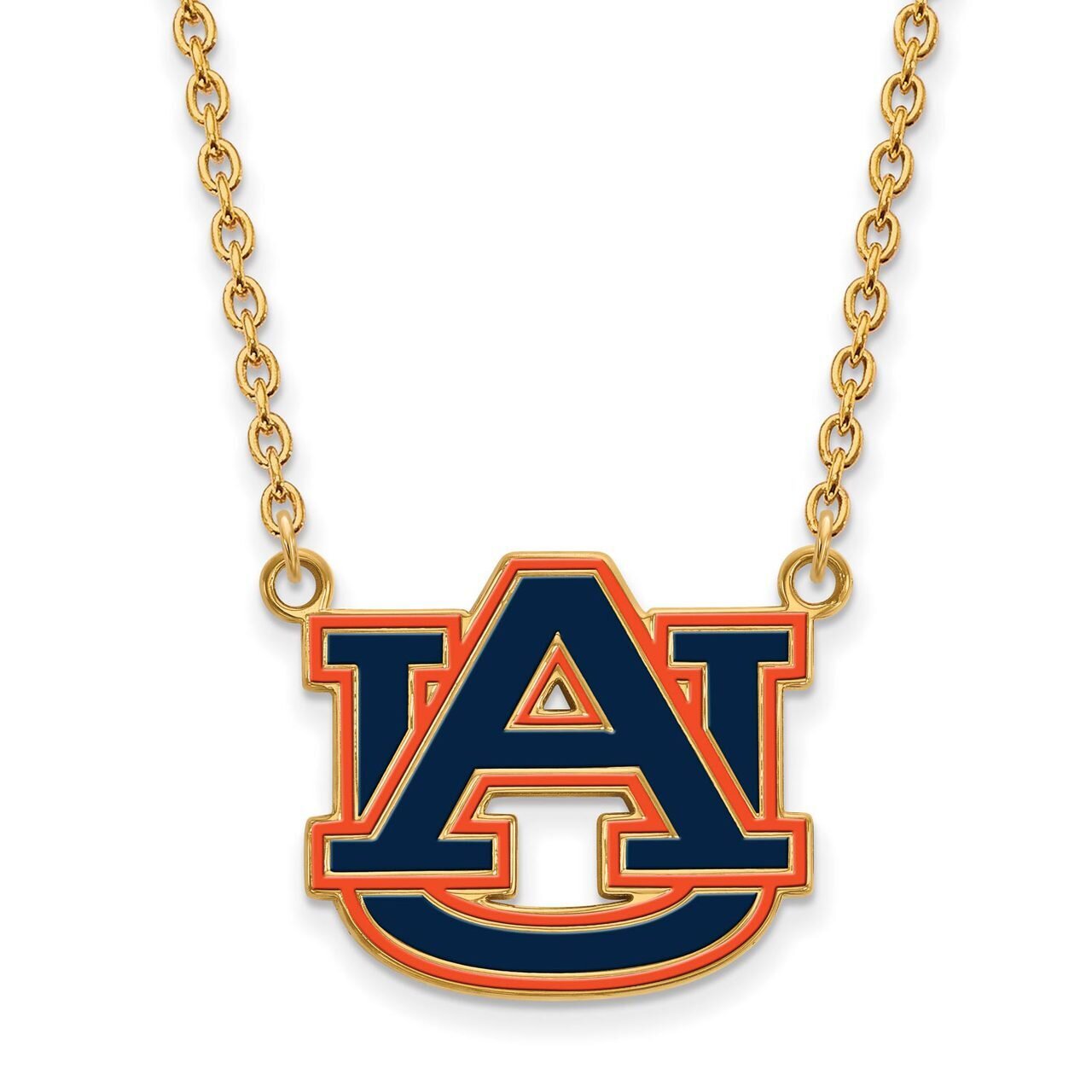 Auburn University Large Enamel Pendant with Chain Necklace Gold-plated Silver GP078AU-18