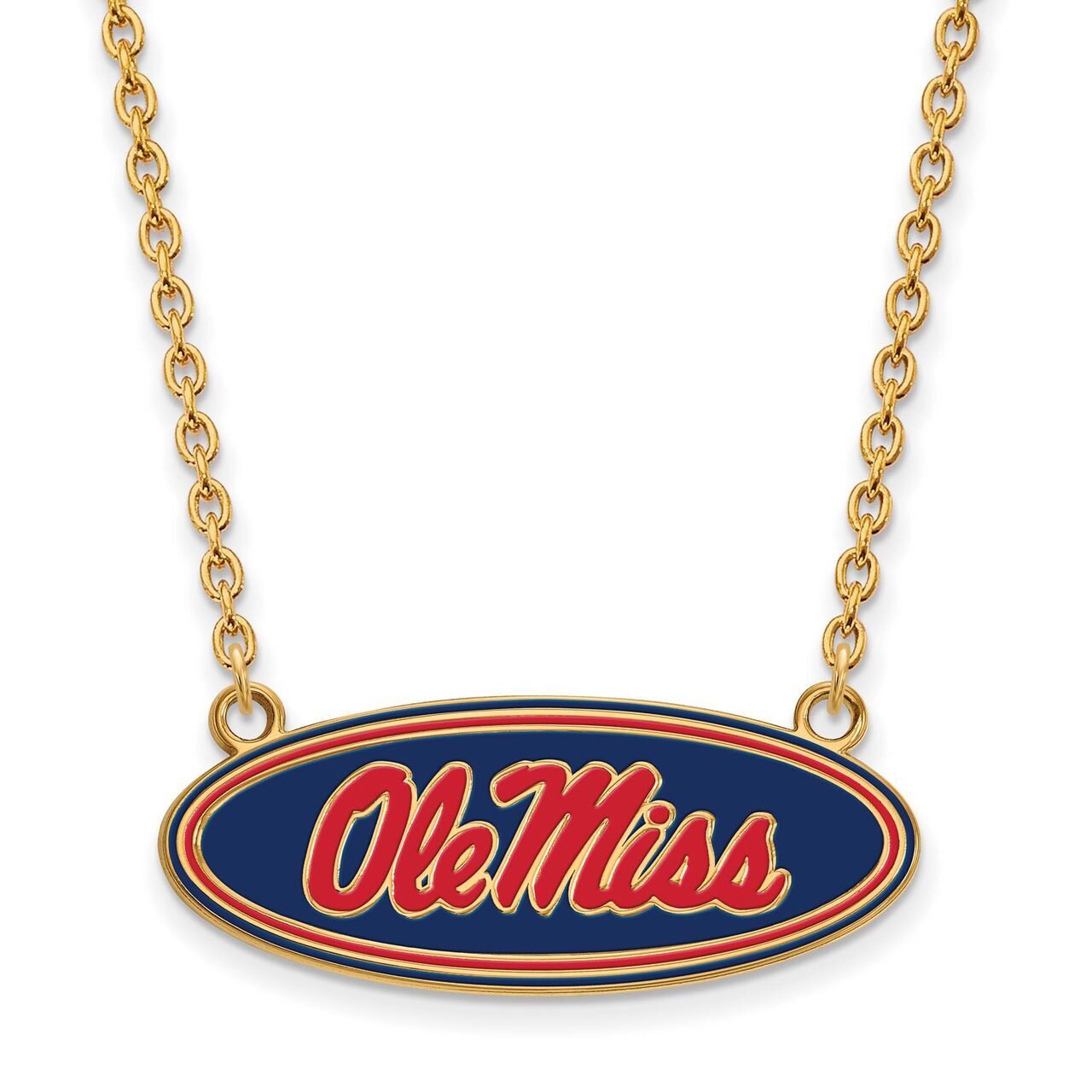 University of Mississippi Large Enamel Pendant with Chain Necklace Gold-plated Silver GP078UMS-18, …