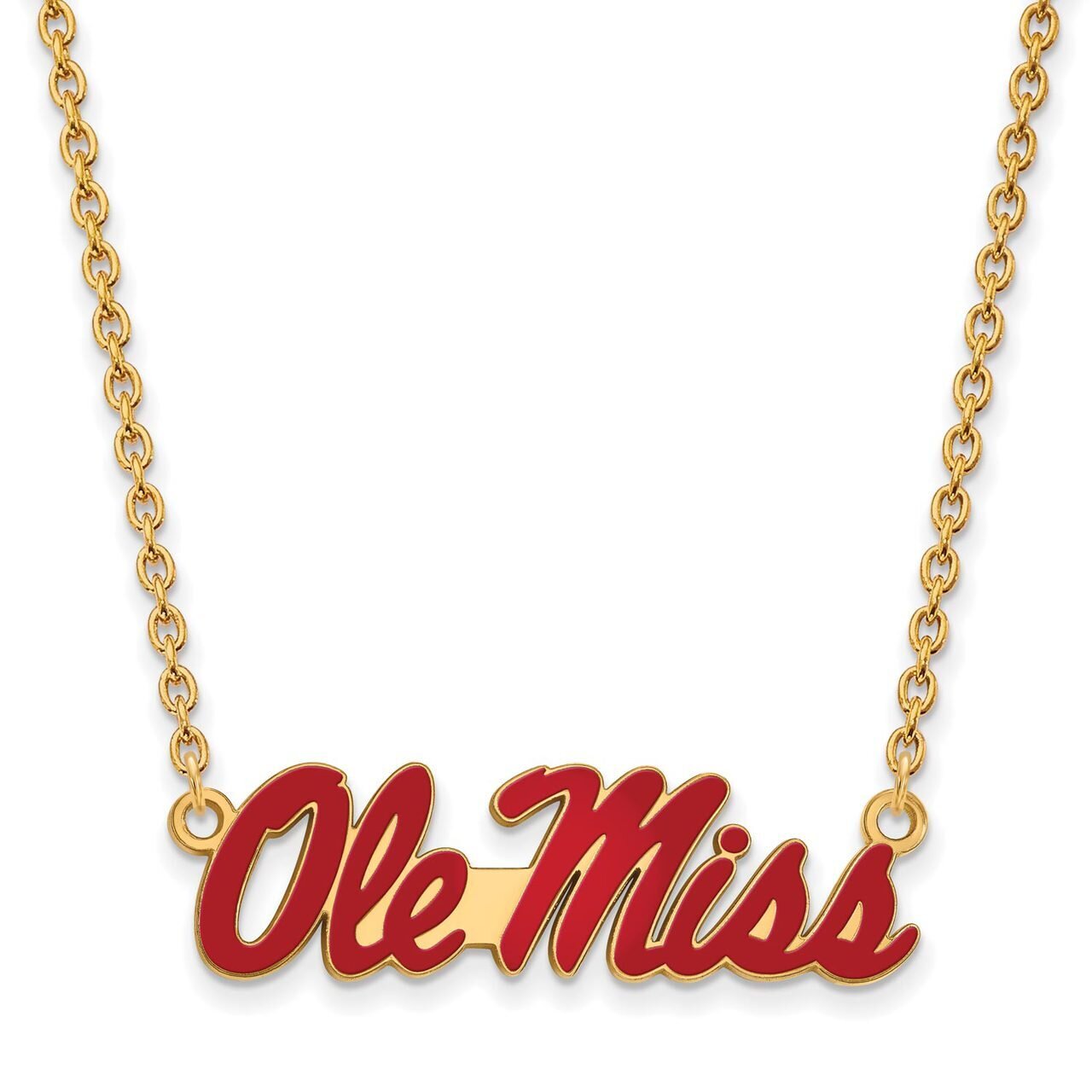 University of Mississippi Large Enamel Pendant with Chain Necklace Gold-plated Silver GP079UMS-18, …