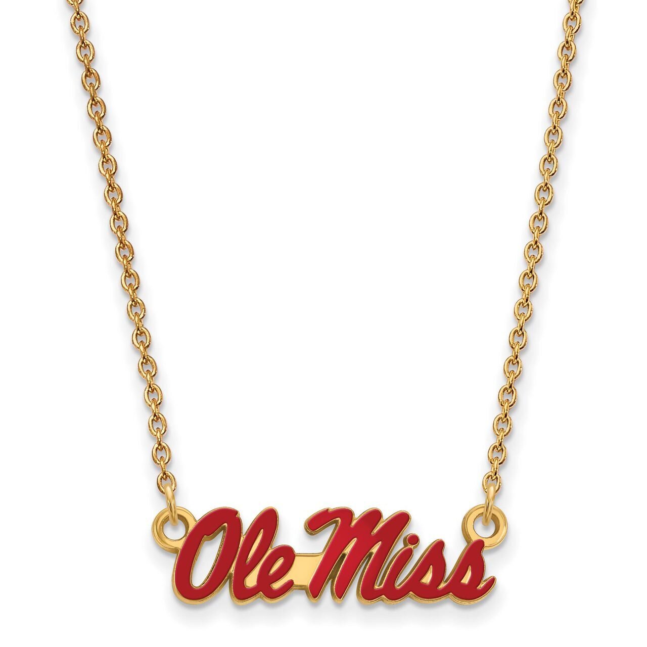 University of Mississippi Small Enamel Pendant with Chain Necklace Gold-plated Silver GP080UMS-18