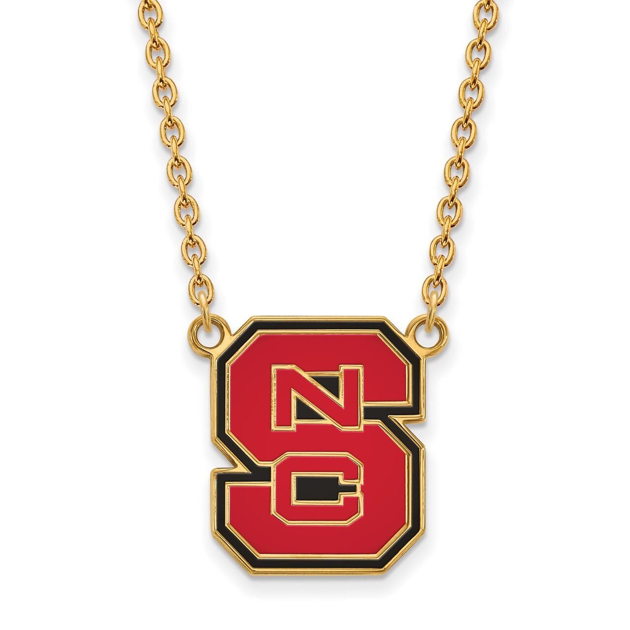 North Carolina State University Large Enamel Pendant with Chain Necklace Gold-plated Silver GP081NCS-18