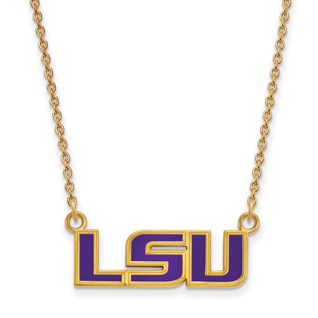 Louisiana State University Small Enamel Pendant with Chain Necklace Gold-plated Silver GP088LSU-18,…