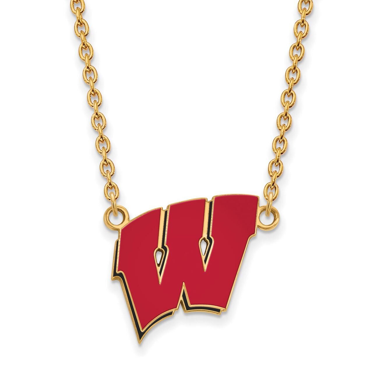 University of Wisconsin Large Enamel Pendant with Chain Necklace Gold-plated Silver GP094UWI-18, MP…