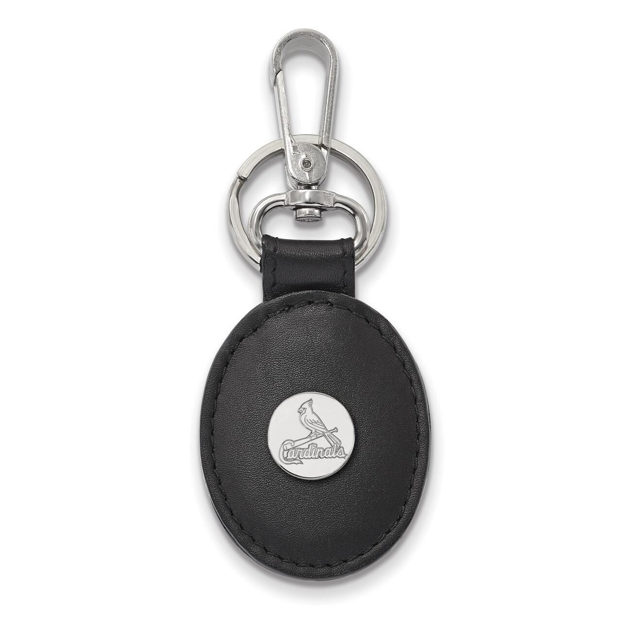 Saint Louis Cardinals Black Leather Oval Key Chain Sterling Silver SS011CRD-K1