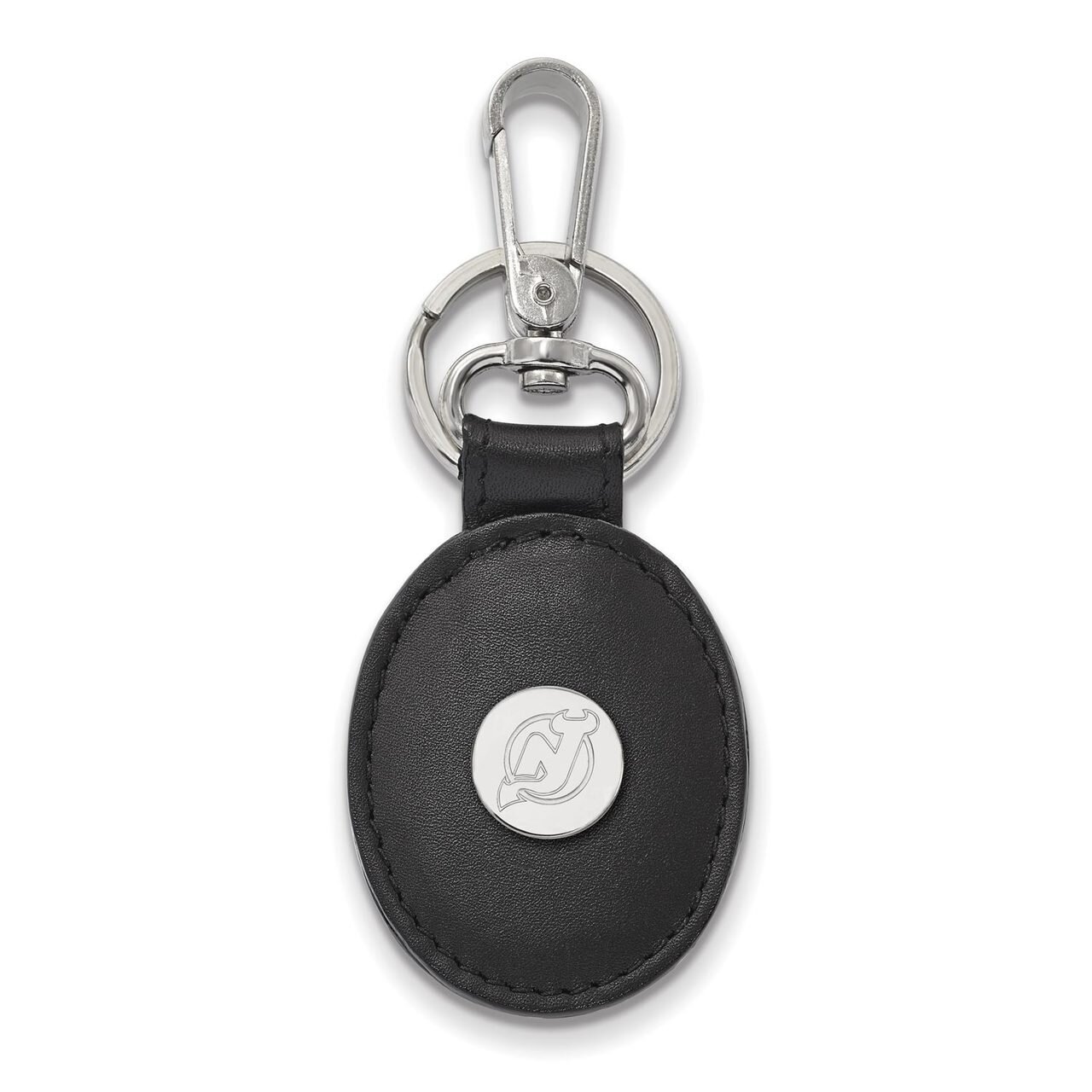 New Jersey Devils Black Leather Oval Key Chain Sterling Silver SS011DVL-K1, MPN: SS011DVL-K1, 88677…