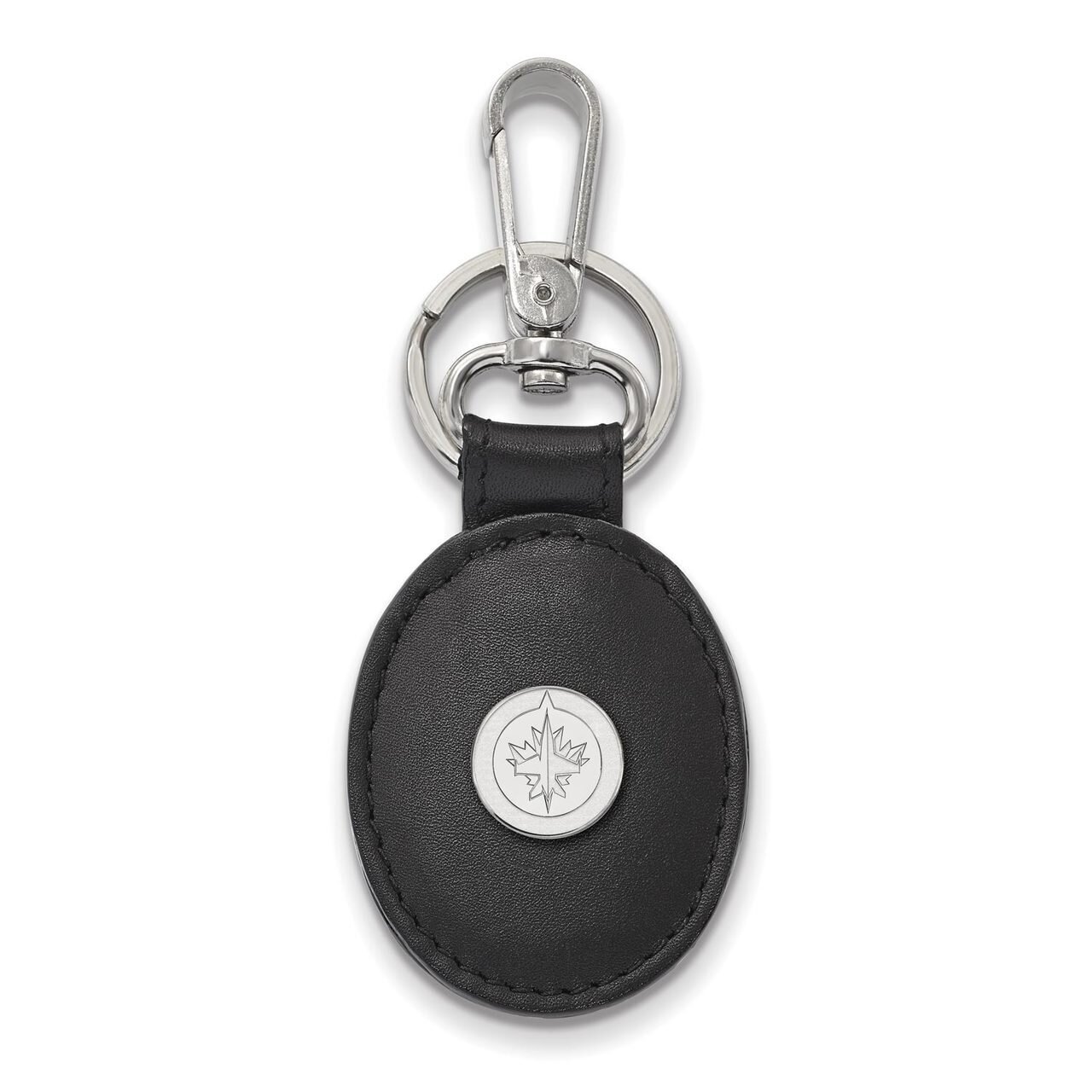 Winnipeg Jets Black Leather Oval Key Chain Sterling Silver SS011JTS-K1
