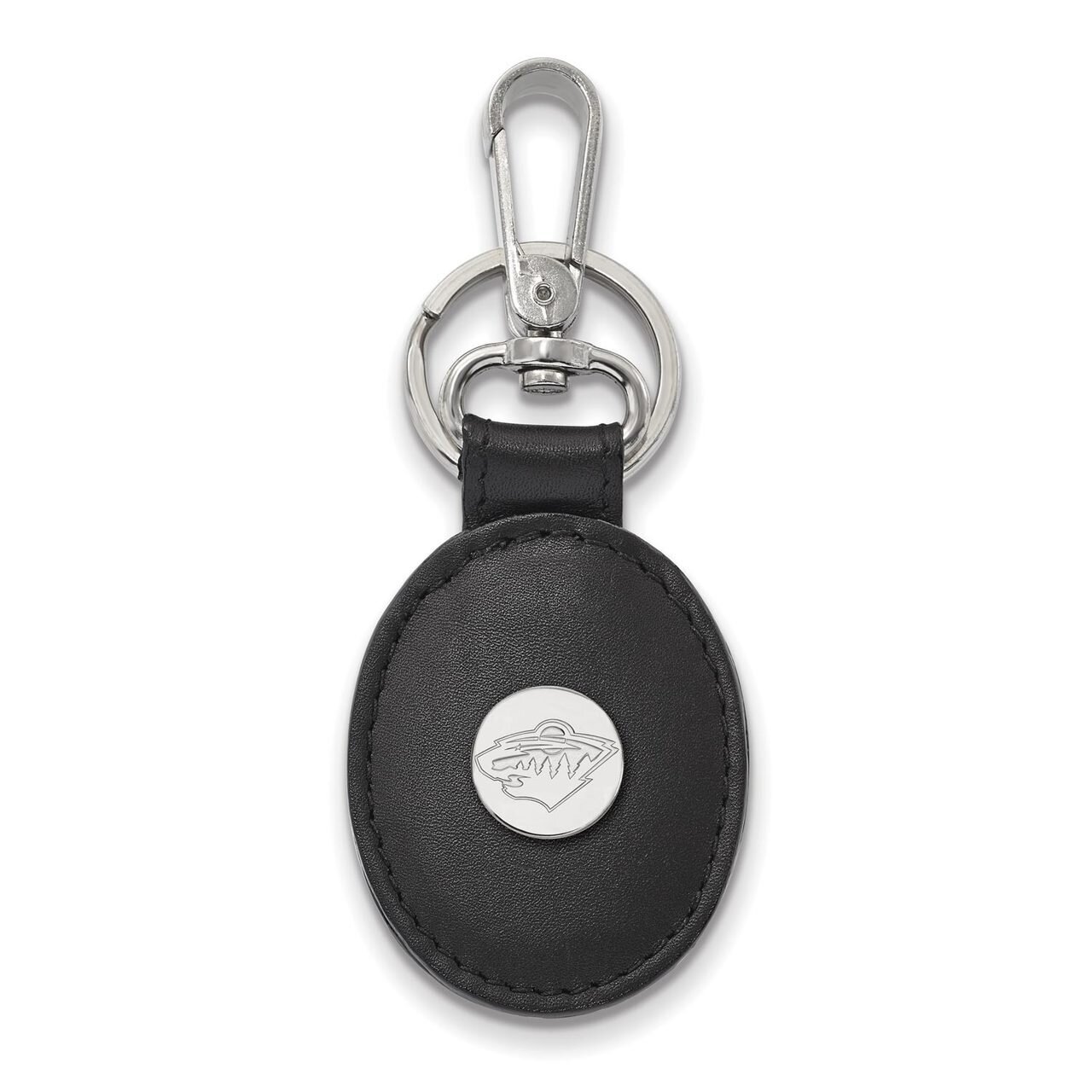 Minnesota Wild Black Leather Oval Key Chain Sterling Silver SS011WIL-K1