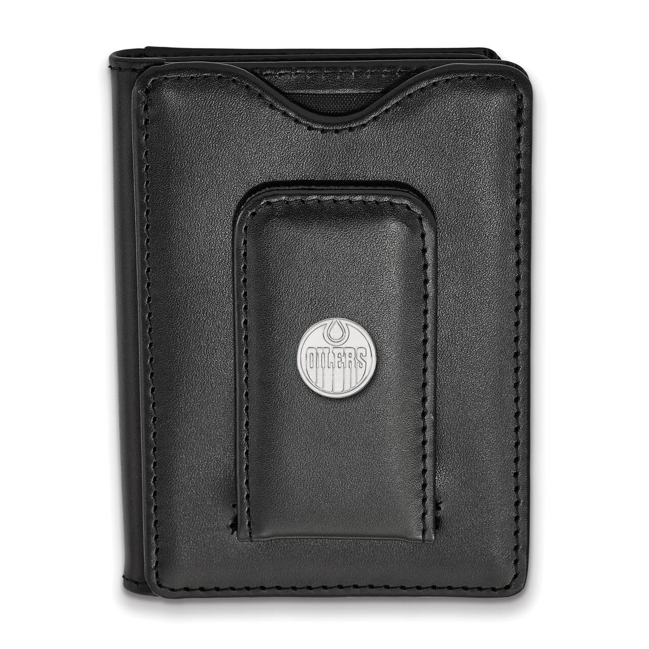 Edmonton Oilers Black Leather Wallet Sterling Silver on Leather SS012OIL-W1