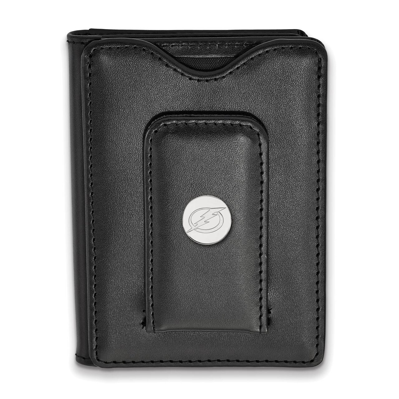 Tampa Bay Ligtning Black Leather Wallet Sterling Silver on Leather SS013LIG-W1