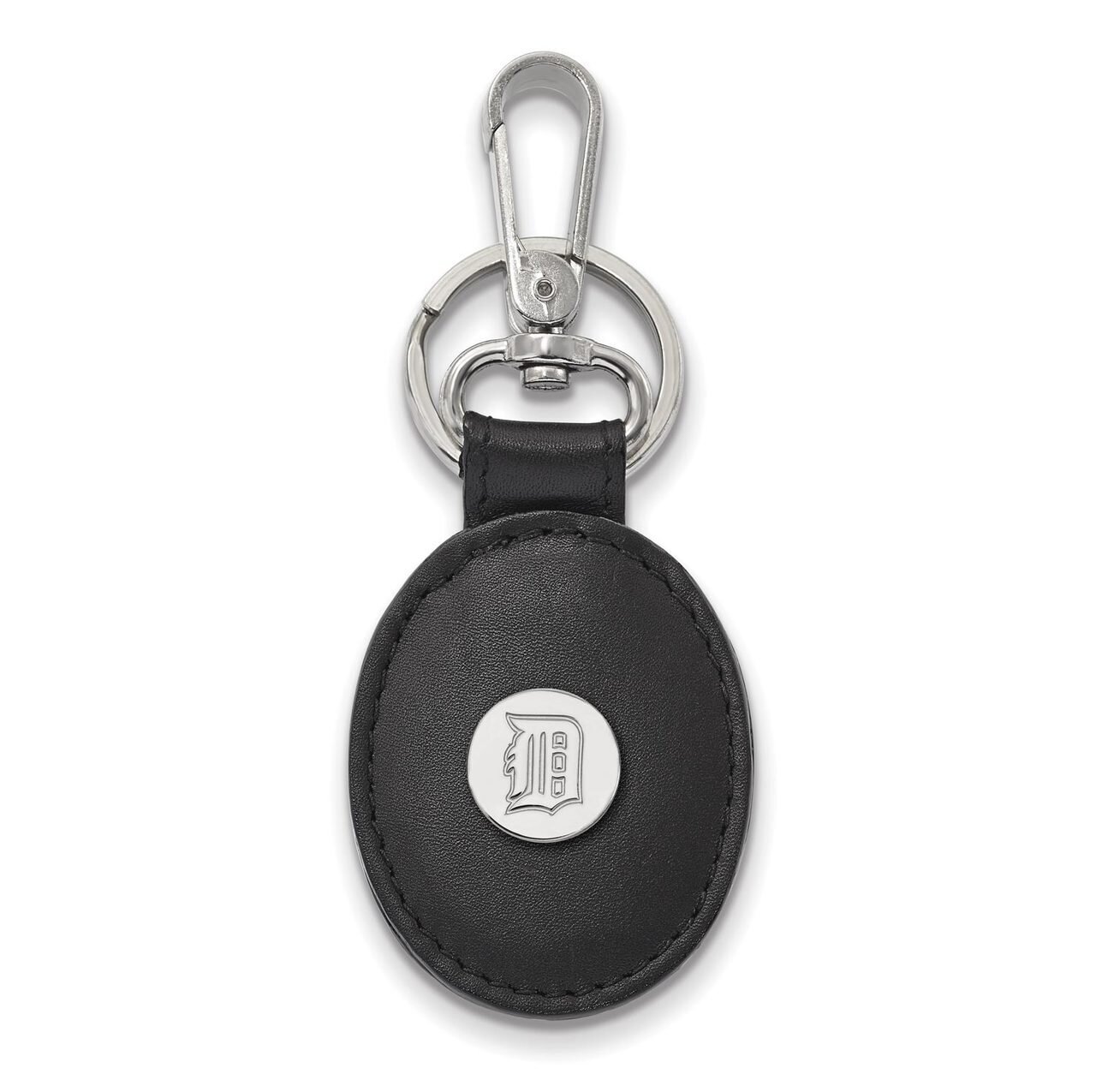 Detroit Tigers Black Leather Oval Key Chain Sterling Silver SS013TIG-K1