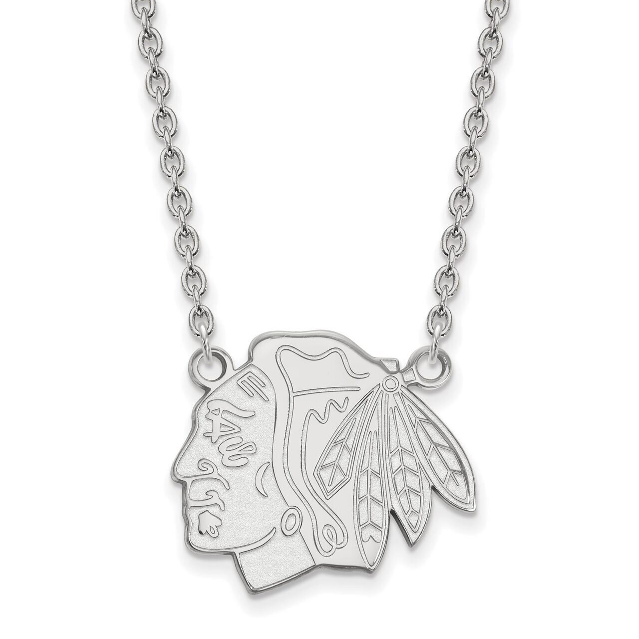 Chicago Blackhawks Large Pendant with Chain Necklace Sterling Silver SS016BLA-18