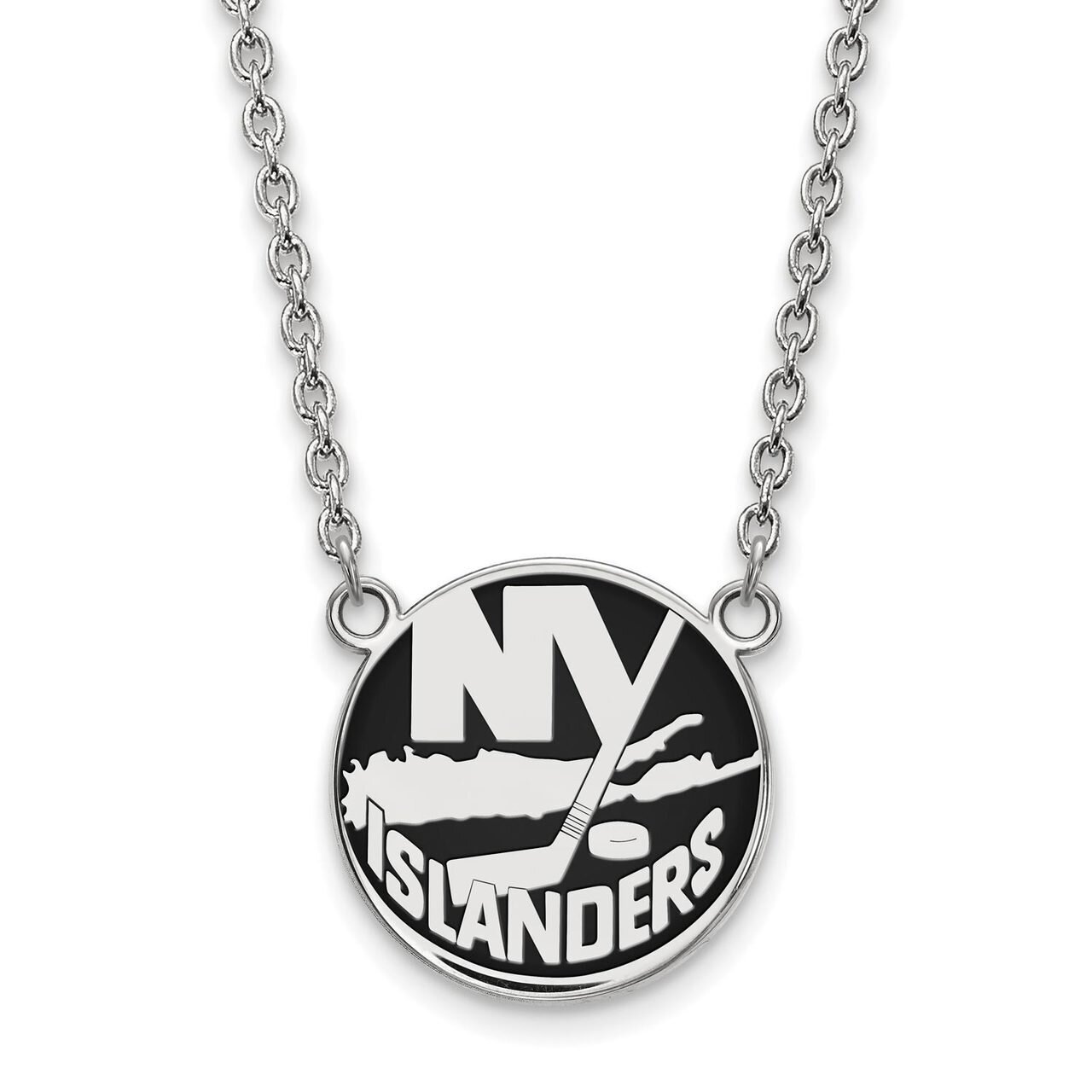 New York Islanders Large Enamel Pendant with Chain Necklace Sterling Silver SS019ISL-18
