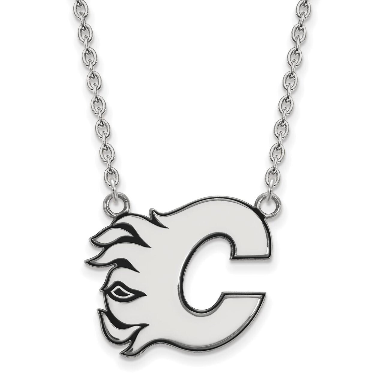 Calgary Flames Large Enamel Pendant with Chain Necklace Sterling Silver SS022FLA-18