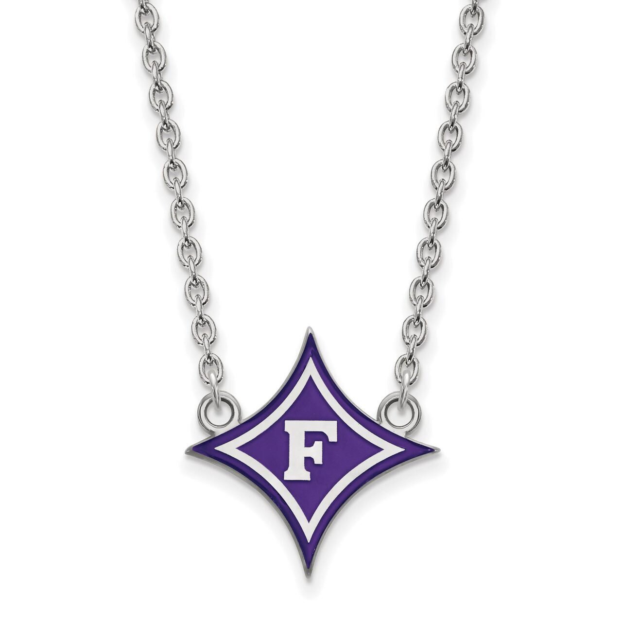 Furman University Large Enamel Pendant with Chain Necklace Sterling Silver SS023FUU-18