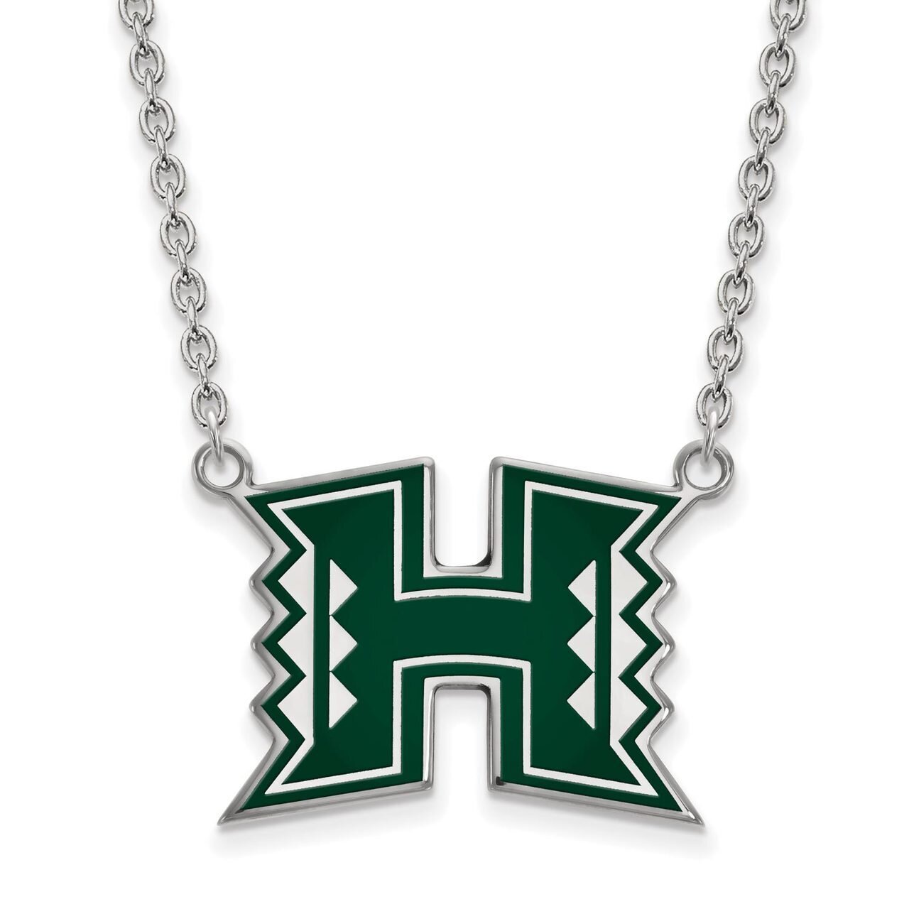 The University of Hawaii Large Enamel Pendant with Chain Necklace Sterling Silver SS023UHI-18, MPN:…