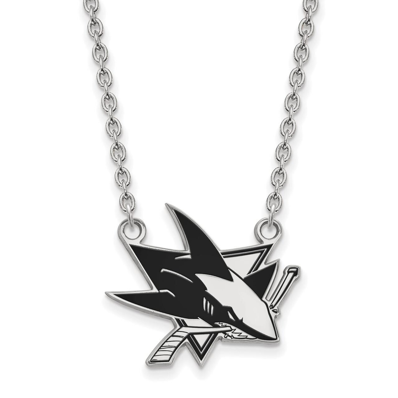 San Jose Sharks Large Enamel Pendant with Chain Necklace Sterling Silver SS030SHA-18, MPN: SS030SHA…