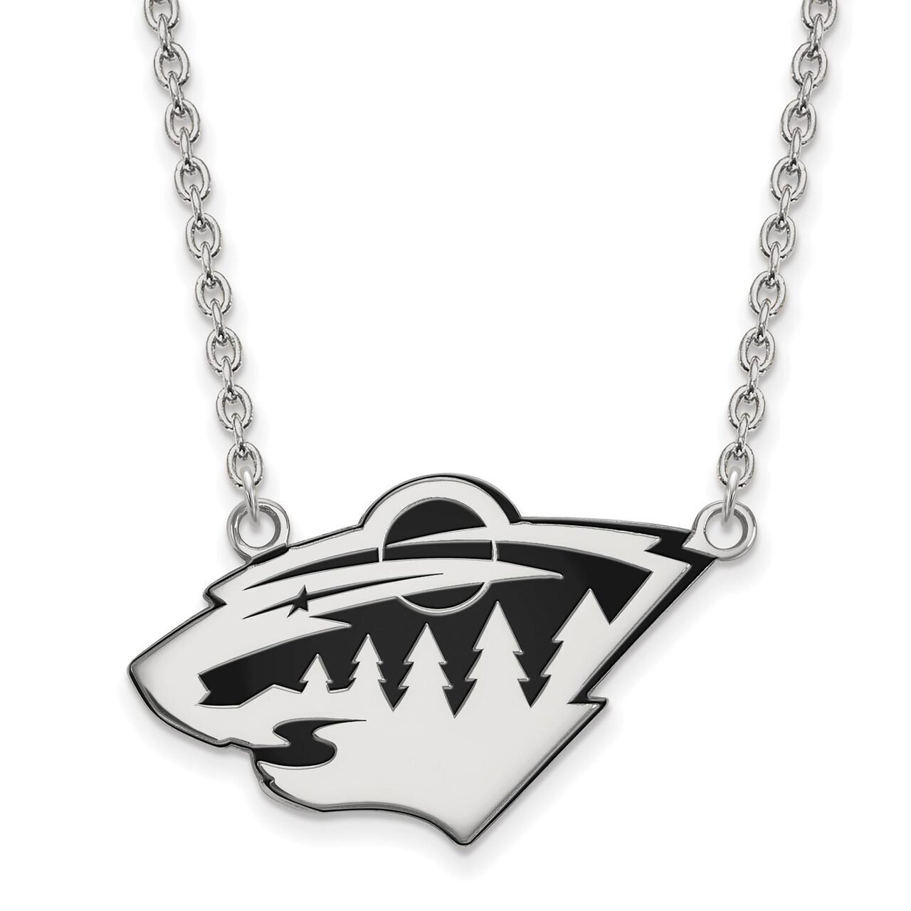 Minnesota Wild Large Enamel Pendant with Chain Necklace Sterling Silver SS030WIL-18, MPN: SS030WIL-…