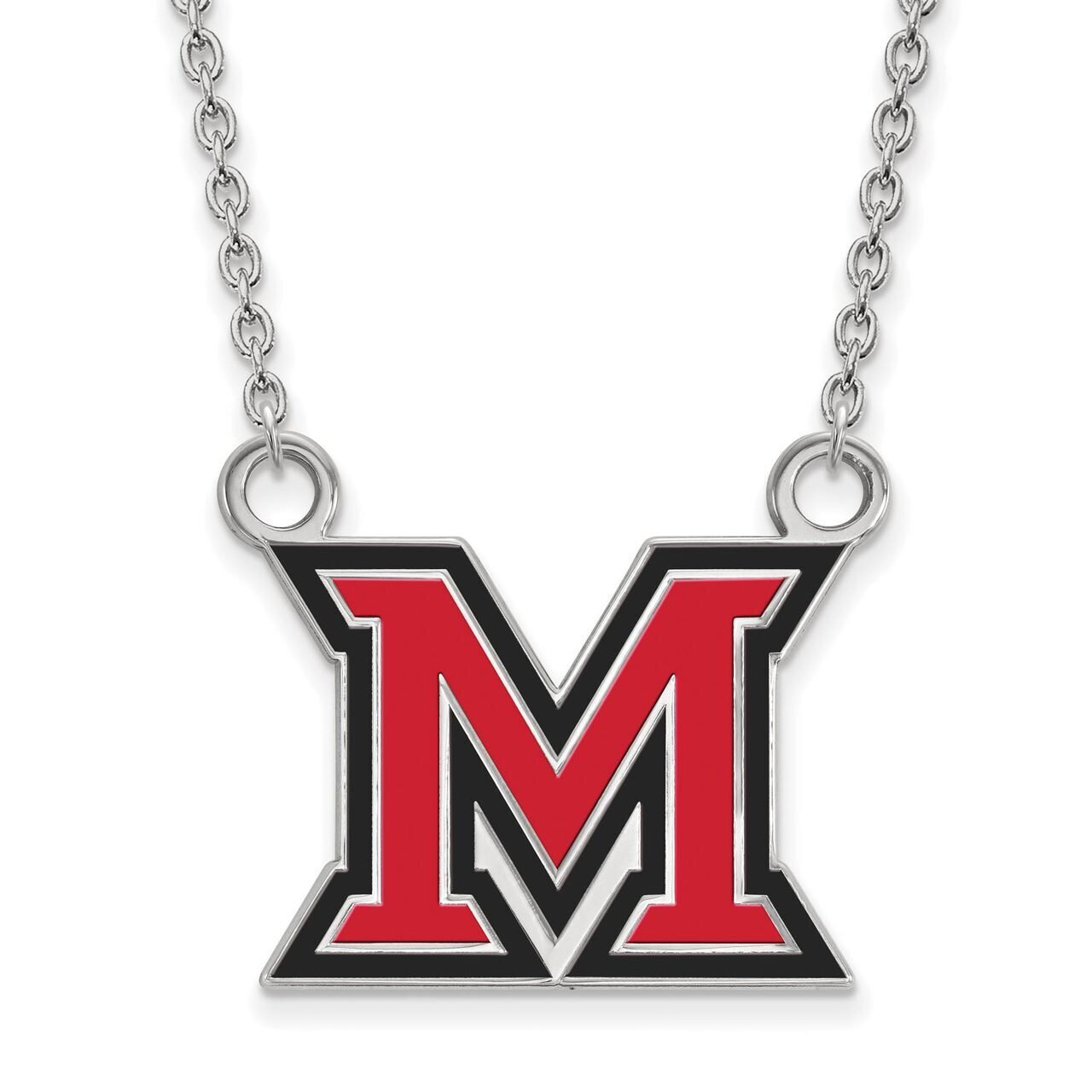 Miami University Large Enamel Pendant with Chain Necklace Sterling Silver SS033MU-18